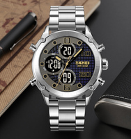 Jam Tangan Pria SKMEI Brand 1975 Fashion Guneine dan Baja Tahan Karat 304 Tahan Air dengan Fitur Dual Time