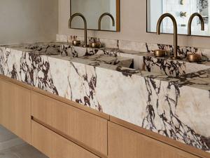 SH STONE Natural Viola Marble Countertops Vanity Table Tops Polished Bathroom Double Basin Marble <b>Hand</b> Wal - Product Image 3