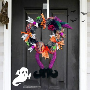 Guirnalda de Halloween con diseño de bruja y gnomo, decoración para puerta, lazo de malla negro y naranja, decoración festiva - Product Image 3