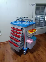 Chariot d'urgence médical multifonctionnel en ABS pour hôpital, chariot à médicaments avec verrouillage centralisé et roulettes silencieuses