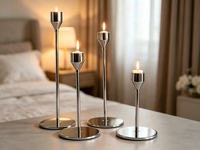 Porte-bougie conique en métal argenté |   Ensemble individuel ou personnalisé |   Plusieurs hauteurs |   Décoration de mariage et de la maison