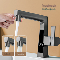 Robinet de lavabo moderne en laiton gris anthracite, cascade rotative, à poser sur le comptoir, avec affichage numérique LED intelligent