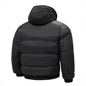 Veste d'hiver matelassée à capuche pour homme, coupe-vent, décontractée, couleur unie, fermeture éclair, design matelassé épais, coupe régulière - Product Image 3