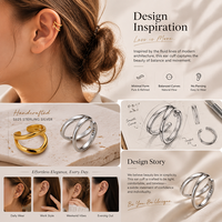 Pendientes de Oreja de Doble Capa Ajustables, Hipoalergénicos, Unisex, de Plata 925, con Diseño Geométrico Minimalista Original