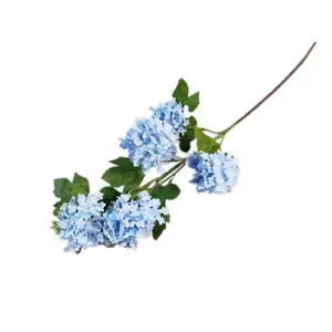 Hortensia artificielle de décoration de mariage en soie, tissu de toucher réel bleu blanc 5 têtes