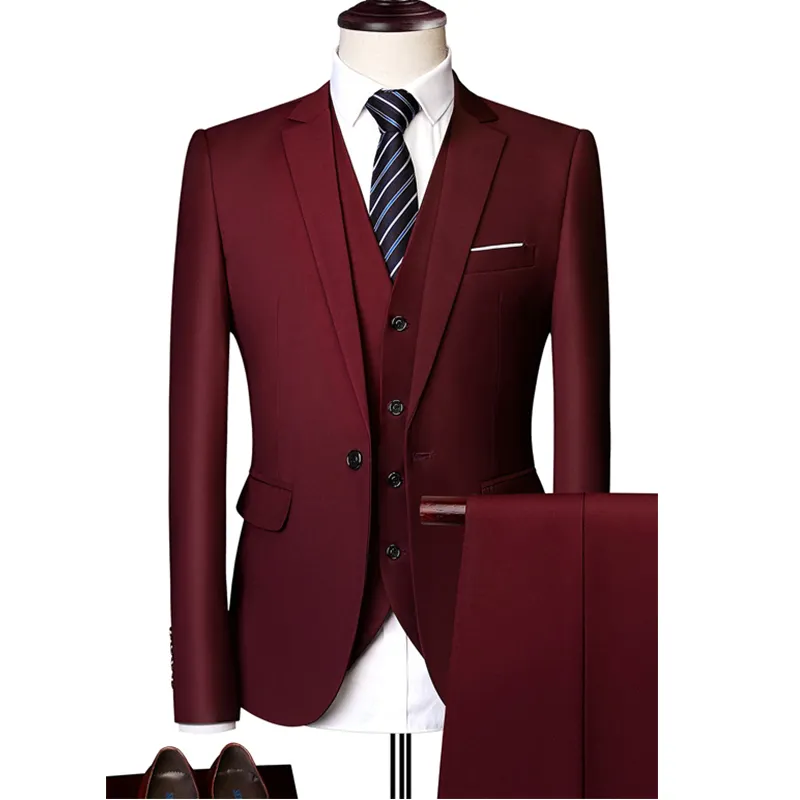 Costume blazer et pantalon pour hommes, ensemble de travail, solide, avec un bouton, Slim, veste-pantalon