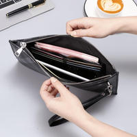 Pochette décontractée grande capacité pour homme, style enveloppe à carreaux vintage avec fermeture éclair, mallette tendance pour homme