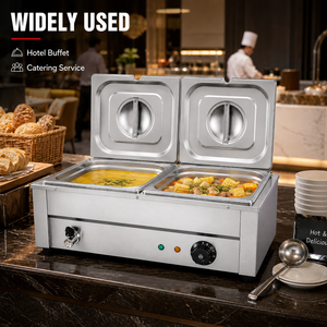 Calentador de Sopa Comercial Eléctrico, Baño María de 2 Recipientes, Calentador de Alimentos de Acero Inoxidable con Grifo de Drenaje para Restaurante Buffet - Product Image 5