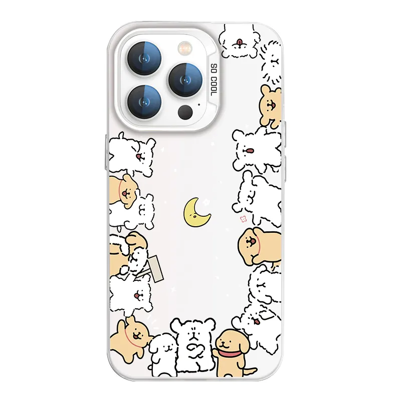 Nieuwe Lijn Hond Geschikt Voor 15 Telefoon Hoesje Telefoon 14Promax Trendy Merk Telefoon 13p12 Gekleurde Zilveren Case