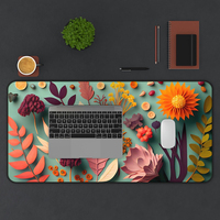 Tapis de Souris et de Clavier pour Ordinateur de Jeu, Design Rétro Feuille Colorée, Écologique, Imperméable, En Stock