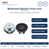 Driver Speaker Multimedia Mid-Bass Kerucut Kertas XDEC 33x14.9H mm 1.3 Inch 4 Ohm 3W/5W untuk Speaker Bluetooth