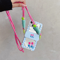 Miroir à damier ondulé bleu et blanc 2022, clip arrière oblique pour Iphone 14 13 12 11 étuis mobiles avec lanière