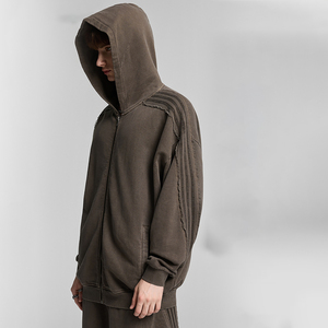 High Quality Spliced Oversized Acid Wash <strong>Hoodie</strong> Custom <strong>Zip</strong> up Distress <strong>Hoodie</strong> 100% Cotton Plain Zipper Hoodies - Product Image 4