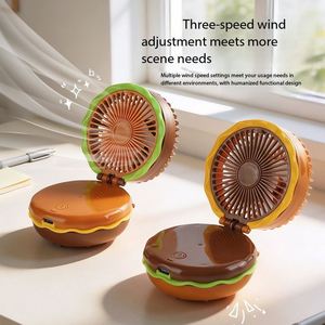 Mini ventilateur portable de bureau avec logo personnalisé, design mignon de burger, recharge USB, 3 vitesses de vent, idéal pour l'été en extérieur - Product Image 3