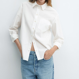 Camicie da donna con Design personalizzato con bottoni a manica lunga con tasca anteriore in cotone bianco Casual - Product Image 1