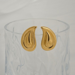 2024 Dazan nouveau 18k plaqué or hypoallergénique en acier inoxydable Vintage minimaliste larme gaufrage boucles d'oreilles pour petite amie Gigt - Product Image 6