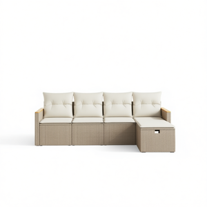 Conjunto de Sofá de Jardín de Ratán Beige de 4 Plazas con Almacenamiento, Muebles de Exterior de Diseño Contemporáneo - Product Image 1