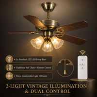 Ventilateur de plafond LED télécommandé avec lumière, 42 pouces, bronze antique, rétro, 5 pales en bois, lampe ventilateur pour salon, chambre, hôtel