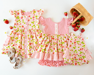 Completi per Bambini con Stampa Fragola Personalizzati, Abiti con Volant, Tutine a Palloncino per Neonati, Coordinati per Sorelle, Abbigliamento per Bambini all'Ingrosso - Product Image 5
