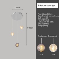 Lámpara Colgante Moderna de Cristal con 3 Bombillas, Iluminación Blanca Neutra, Altura Ajustable, Acabado Cromado, Fácil Instalación