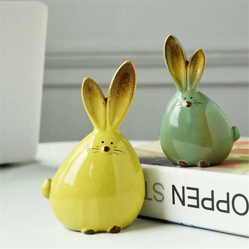 2020 Hot Sale Porcelain Rabbits Ceramic Bunny Figurines Easter Decoration