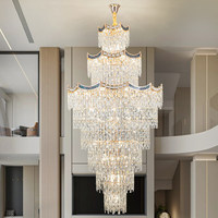 Plafonniers de style européen pour villa, salon, hauteur réglable pour escaliers en colimaçon double hélice, lustre en cristal à plusieurs niveaux