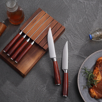 Ensemble de 6 couteaux à steak en acier inoxydable avec lame dentelée, manche en ABS, bloc à couteaux, couteaux à steak pour la cuisine, pour restaurant et usage domestique