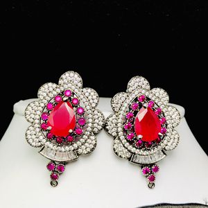 Boucles d'oreilles en rubis rouge Boucles d'oreilles en forme de grappe rouge foncé Bijoux de mariée pour femmes Produit en vrac fait à la main - Product Image 3