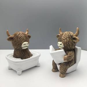 Creative Highland Cow Statue Ornament New Home and Bathroom Desktop Resin Figure for Christmas Holiday Decoration - Product Image 1
