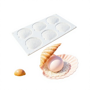 Cetakan Kue Silikon Gel Bentuk Kerang 6 Sel untuk Fondant dan Cokelat, Cetakan Mousse DIY - Product Image 1