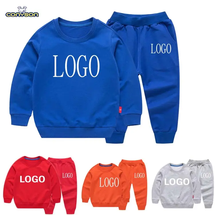 Conyson Designer Custom Logo Boys Tracksuits Customize Solid Sweater Boutique Cotton Pants 2 Piece Kids Girl Boys Clothes Suits