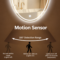 Cermin LED Pintar Salon Hotel dengan Sensor Gerak Komersial, Terpasang di Dinding, Anti-Kabut, Pengatur Cahaya Sentuh, Tampilan Waktu, IP44, ETL, CE, OEM
