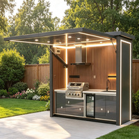 Unité de cuisine extérieure modulaire en aluminium avec comptoir, hotte de barbecue intégrée, réfrigérateur, évier et rangement pour patio et barbecue
