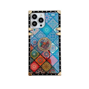 Gaya Retro Totem Bunga Jari Cincin Grip Pemegang Lanyard Case Ponsel untuk iPhone 11 6.1 Inch