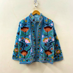 Veste en coton brodée à la main avec des motifs floraux, col mandarin, manches longues, style chinois, manteau décontracté pour femmes, vêtements d'extérieur d'automne - Product Image 1