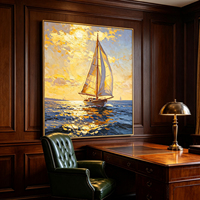 Peinture à l'huile contemporaine faite à la main, paysage marin romantique, coucher de soleil et voilier, œuvre d'art pour la décoration du salon