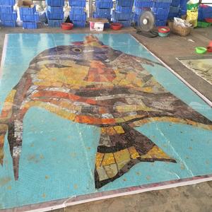 Mosaico Artistico in Vetro Fatto a Mano Personalizzato per Piscine Blu Whale, Tonalità Blu <span class=keywords><strong>con</strong></span> Motivo Floreale - Product Image 5