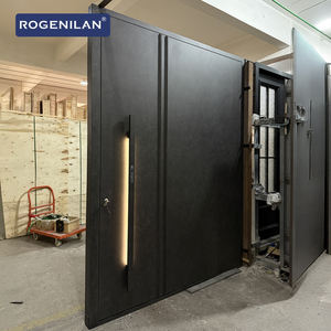 Puerta de Entrada de Seguridad de Aluminio Rogenilan con Textura de Piedra Negra, Puertas Pivotantes Exteriores para Casas - Product Image 2