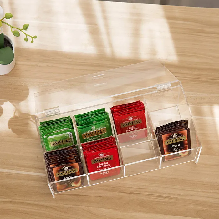 Acrilico trasparente Storage & Organizer 6 Vano Supporto Bustina di Tè con Coperchio Dispensa Organizzatore per la Cucina