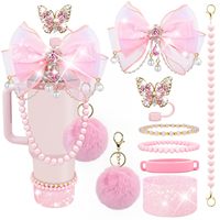 Ensemble d'accessoires pour gobelet de 30 à 40 oz, avec des bottes décoratives scintillantes, un bouchon de paille papillon et une chaîne à perles