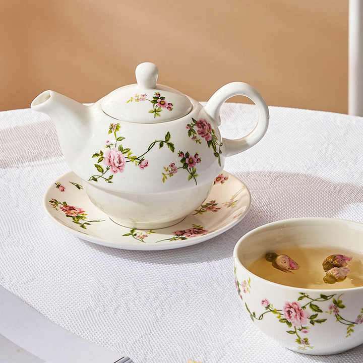Teapot and Cup Custom Design Ceramic White Porcelain Tea Pot Cup Set Tea for One Teapot Set
