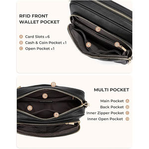 กระเป๋าสะพายข้างสำหรับผู้หญิง RFID หนังวีแกน กระเป๋าเดินทางใบเล็ก กระเป๋าถือสะพายไหล่พร้อมช่องใส่โทรศัพท์และกระเป๋าเงินในตัว - Product Image 3