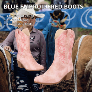 <strong>Women's</strong> Cowboy Popular Western Ankle <strong>Boots</strong> for <strong>Women</strong> <strong>Slip</strong>-On Closure Genuine Leather Lining Rubber Solid Autumn Cowboy Style - Product Image 6