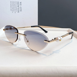 Rimless Cat Eye <b>Sunglasses</b> <b>Gradient</b> Purple Lenses UV400 Women Elegant Sun Protection - Product Image 3