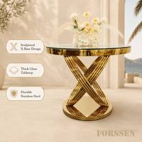 Mesa para Pastel de Bodas Dorada Directo de Fábrica, con Cubierta de Vidrio Templado y Estructura de Acero Inoxidable, para Hoteles de Lujo, Comedor, Banquetes al Aire Libre y Postres