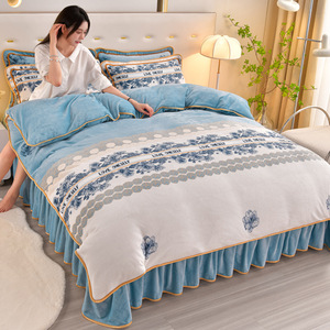 Sang Trọng Giường Váy Tấm Bộ Đồ Giường Đặt Vua Kích Thước Thêu Trải Giường Trải Giường Cho Khách Sạn Nhà - Product Image 5