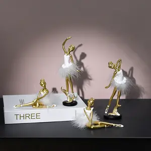 Nordic Light Luxe Schattig Verjaardagscadeau Ballet Meisje Hars Meisje Gouden Dans Meisje Karakter Ornament