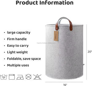Hot Ins Foldable Laundry <b>Basket</b> with Leather Handle Washable Felt Dirty Clothes Storage for Bedroom or Bathroom Use - Product Image 4