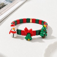 CENDA Lot de bracelets extensibles en acrylique empilables avec perles, breloques bonhomme de neige, sapin de Noël et cloche, pour fêtes de Noël