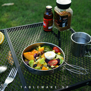Ensemble de tasses et de bols en acier inoxydable 304, 5 pièces, portable, pour camping en plein air, randonnée, pique-nique, voyage, pêche, vaisselle - Product Image 2